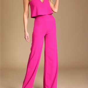 Lulu's Fuchsia Jumpsuit Wide-Leg Sleeveless Statement